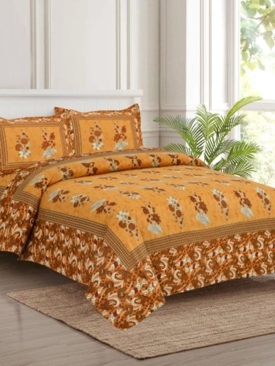 Serene -Rose Pattern King Size Cotton Bedsheet Set (Yellow)