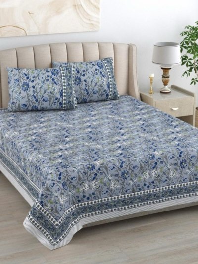 Mughal Print Dohar Bedding Set | Queen Size Bedsheet & Dohar Blanket - Blue