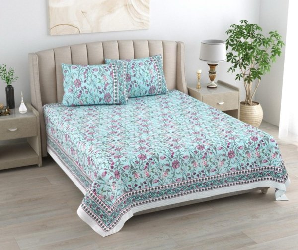 Mughal Print Mulmul Cotton Dohar for Double Bed (Reversible | Sky Blue)
