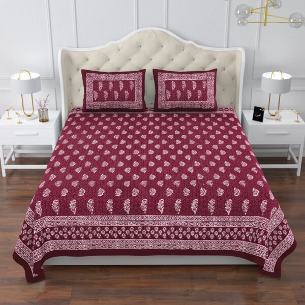 Dabu- Magenta Vineyard Cotton Bedsheet Set ( 95x108 IN)