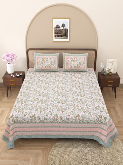 Cosmo - 210 TC Double Bedsheet with 2 Pillow Covers (Cotton, Peach)
