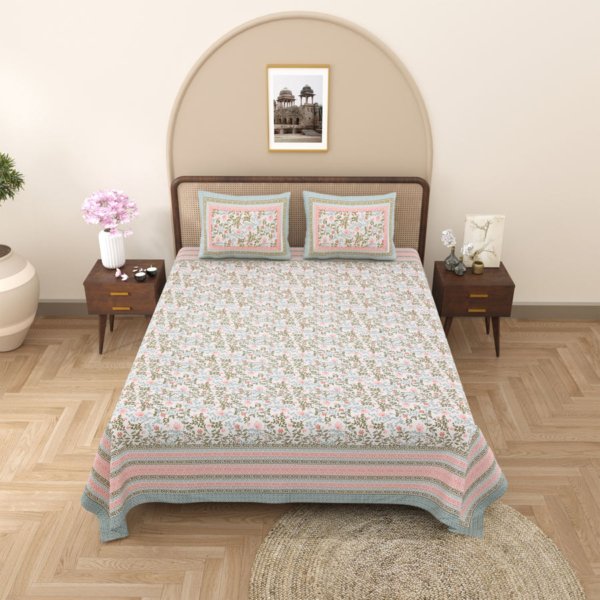 Cosmo - 210 TC Double Bedsheet with 2 Pillow Covers (Cotton, Peach)