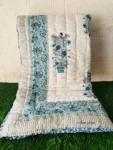 Jaipuri 100gm Mulmul Cotton Double Bed Razai- White, Blue