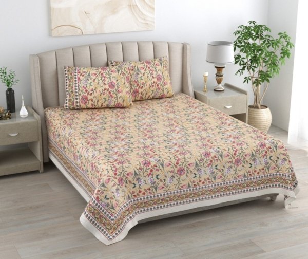 Mughal Print Mulmul Cotton Dohar for Double Bed (Reversible | Cream)