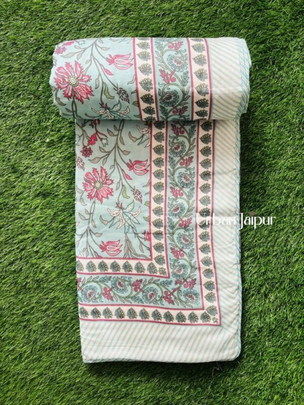 Mughal Print Mulmul Cotton Dohar for Double Bed- Sky Blue