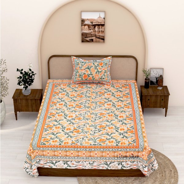 A vibrant orange single bedsheet made from 100% cotton, perfect for adding a pop of color to any bedroom.