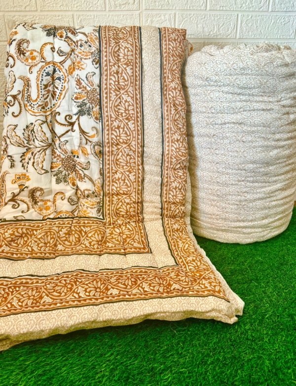 Original Jaipuri Mulmul Razai For Winters – Cotton Double Bed Quilt, Orange - Urban Jaipur