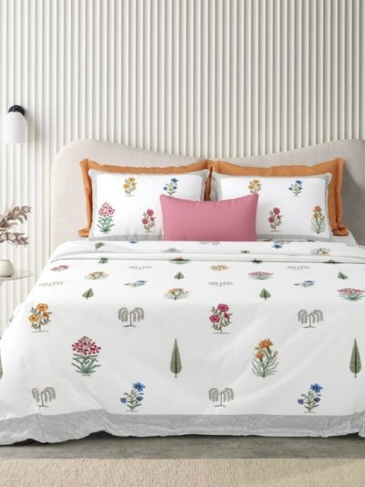 Ethnic - Floral Print Double Bed Bedsheet with Wildflower Accents - White