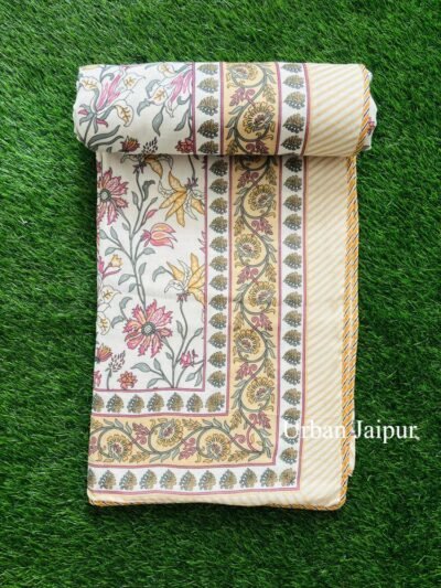 Mughal Print Mulmul Cotton Dohar for Double Bed - Cream