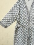 Block Printed Mughal Motif Waffle Cotton Bathrobe for Women - Super- Absorbent, Navy Blue