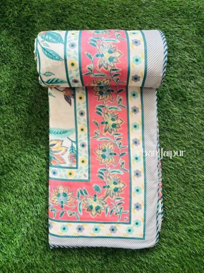 Floral Print Mulmul Lightweight Cotton Dohar Blanket for Double Bed – Blue