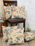 Quilted Cotton Cushion Covers Bird Print - 16x16 Inches, Set of 5, Beige