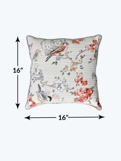 Quilted Cotton Cushion Covers Bird Print - 16x16 Inches, Set of 5, Orange