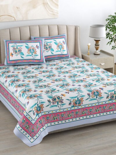 Floral Print Dohar Bedding Set | Bedsheet & Dohar Blanket Set - Blue