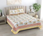 Floral Print Dohar Bedding Set | Bedsheet & Dohar Blanket Set - Orange
