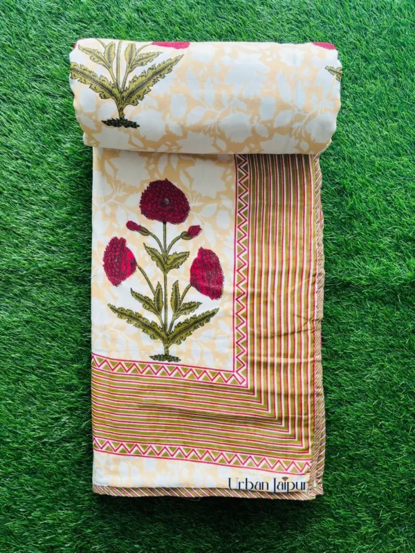 Floral Print Mulmul Cotton Dohar for Double Bed – Red, Yellow