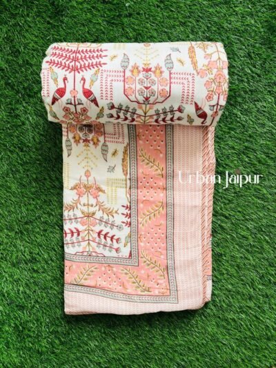 Blossom Mulmul Cotton Dohar for Double Bed - Pink