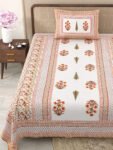 Jaipuri Single Bedsheet With Pillow Cover - Orange