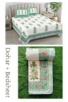 kaya white green bedsheet and dohar set