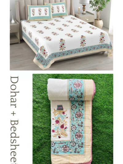 Kaya red blue bedsheet dohar bedding set