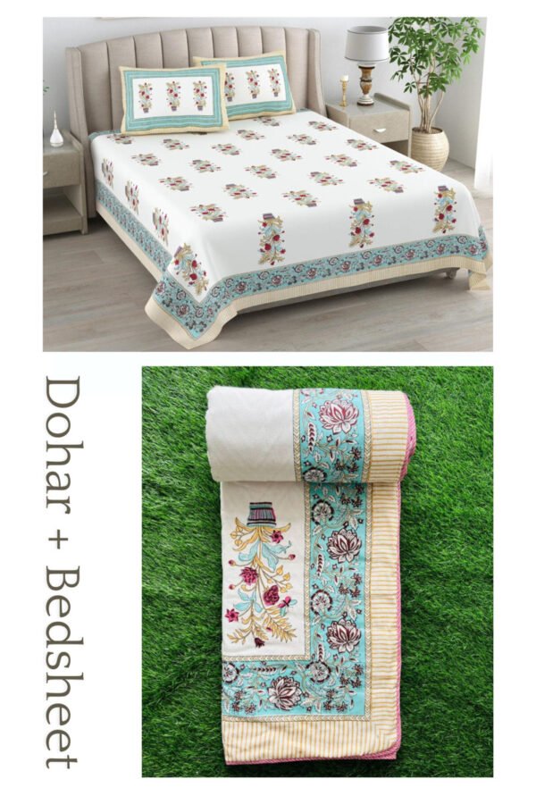 Kaya red blue bedsheet dohar bedding set