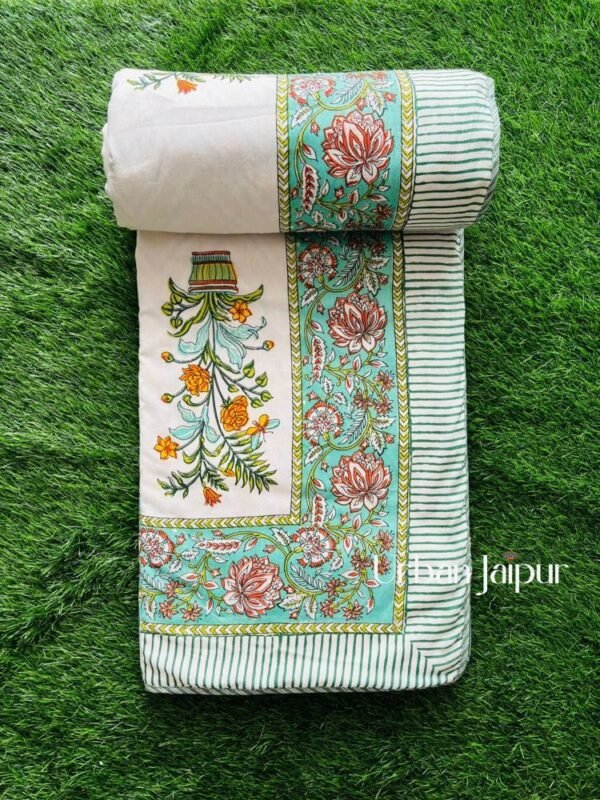 Lightweight Mulmul Cotton Dohar for Double Bed - Green, Orange