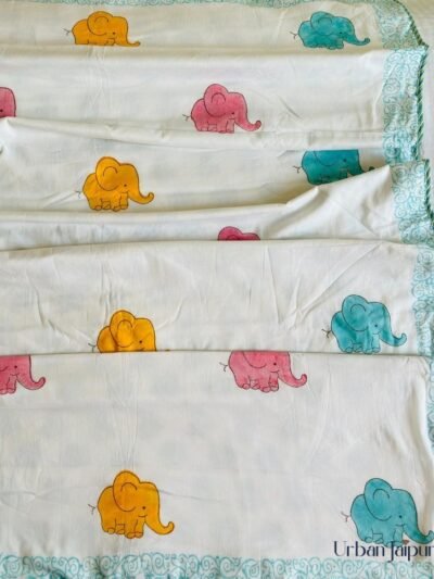 Elephant Parade: Cotton Dohar For Kids (40x60 Inches)