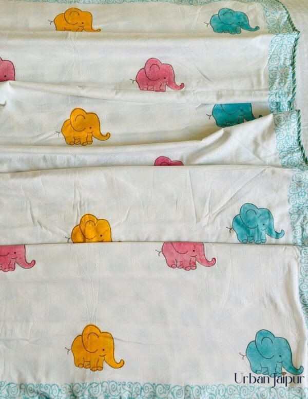 Elephant Parade: Cotton Dohar For Kids (40x60 Inches)