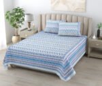 Ikat Pattern Cotton Double Bed Sheet King Size - Blue