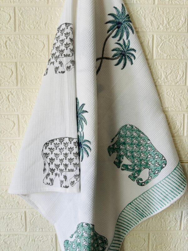 Royal Elephant Block Printed Waffle Cotton Bath Towel