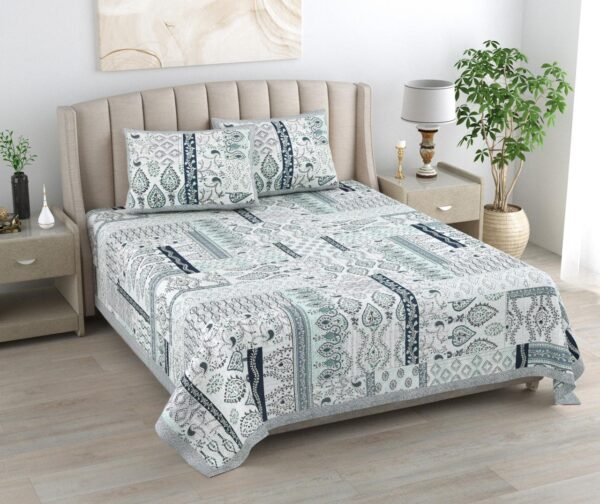 Kaya - Green Paisley Print Double Bed King Size Bedsheet