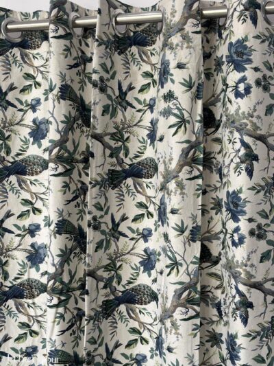 Anokhi - Bird Print Cotton Curtain (Set of 2) - Blue