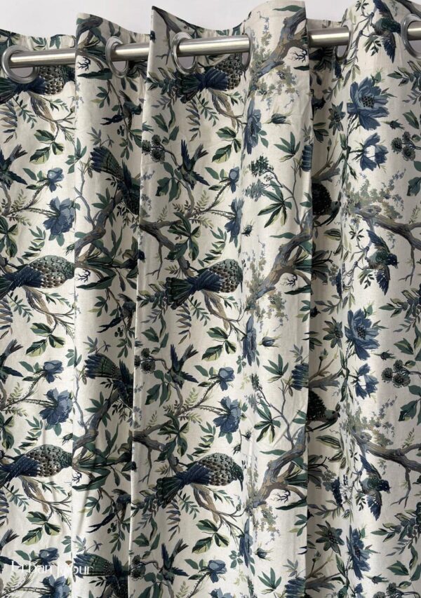 Anokhi - Bird Print Cotton Curtain (Set of 2) - Blue