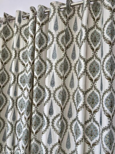 Anokhi - Bird Print Cotton Curtain (Set of 2) - Grey