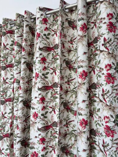 Anokhi - Bird Print Cotton Curtain (Set of 2) - Blue