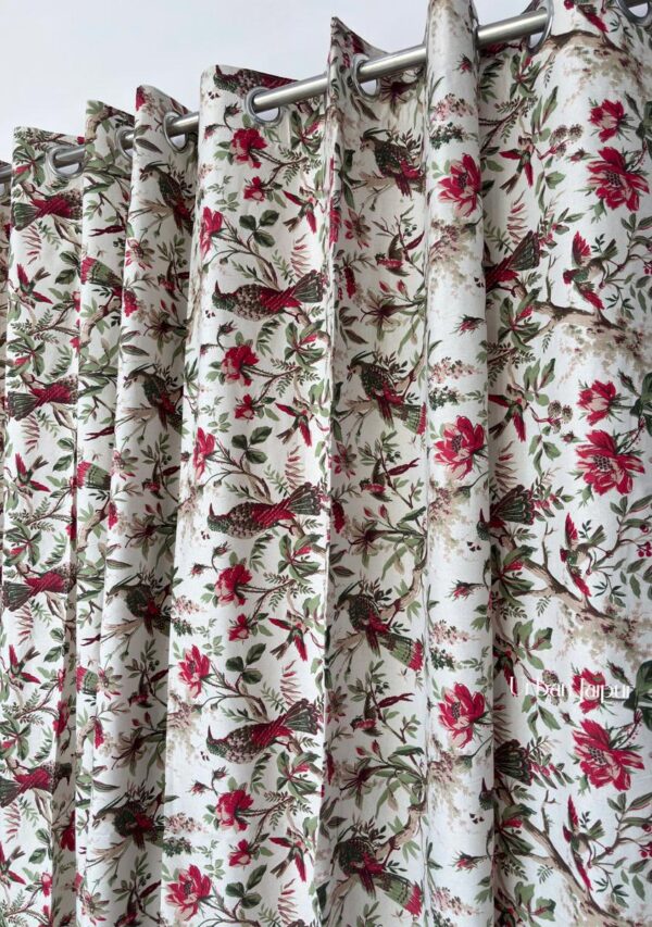 Anokhi - Bird Print Cotton Curtain (Set of 2) - Blue