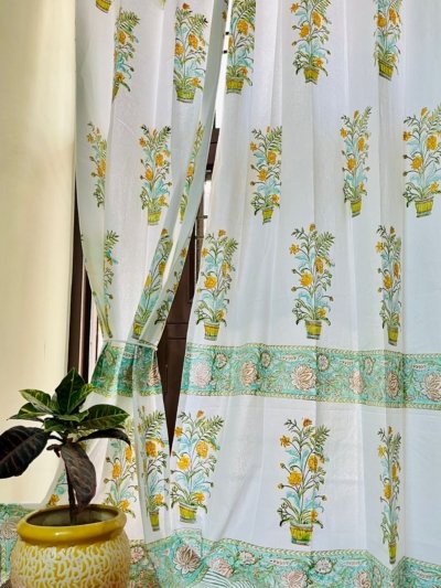botanical yellow print curtains