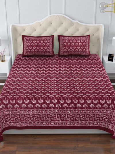 Dabu- Timeless Maroon Cotton Bedsheet Set ( 95x108 IN)