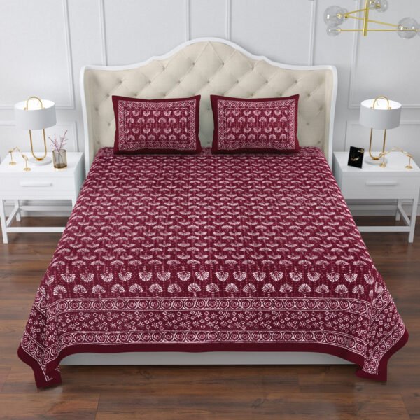 Dabu- Timeless Maroon Cotton Bedsheet Set ( 95x108 IN)