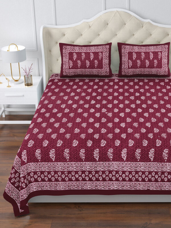 Dabu- Magenta Vineyard Cotton Bedsheet Set ( 95x108 IN)