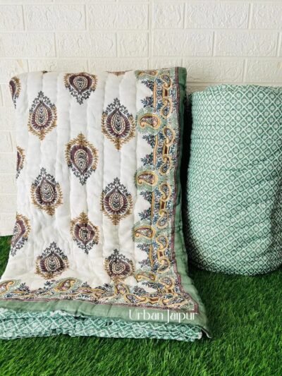 Original Jaipuri Mulmul Razai For Winters –  Cotton Double Bed Quilt, Green
