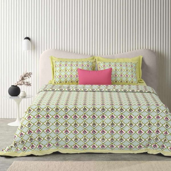 Jaypore - Mughal Print Pure Cotton Double Bed Bedsheet - Green