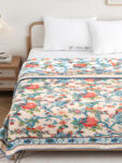 Bird Print Mulmul Lightweight Cotton Dohar Blanket for Double Bed – Peach