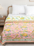 Bird Print Lightweight Summar Cotton Dohar for Double Bed - Pink