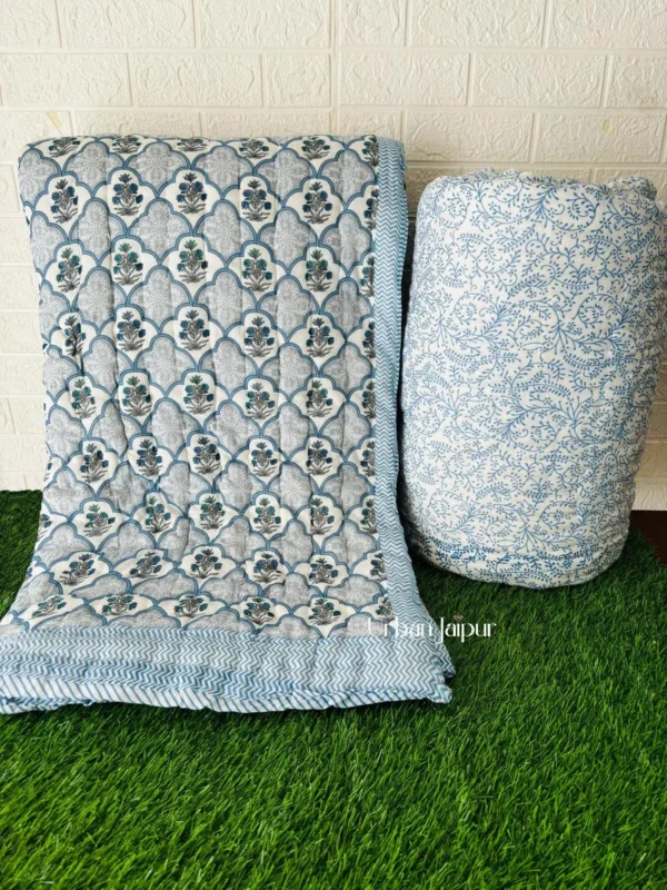 Mughal Print Jaipuri 100gm Mulmul Cotton Razai for Double Bed, Blue