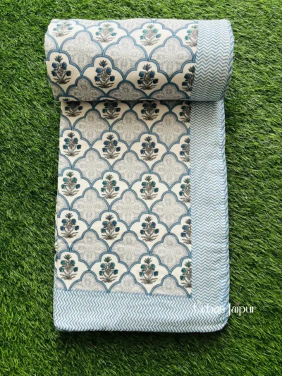 Mughal Print Mulmul Cotton Dohar for Double Bed- Blue
