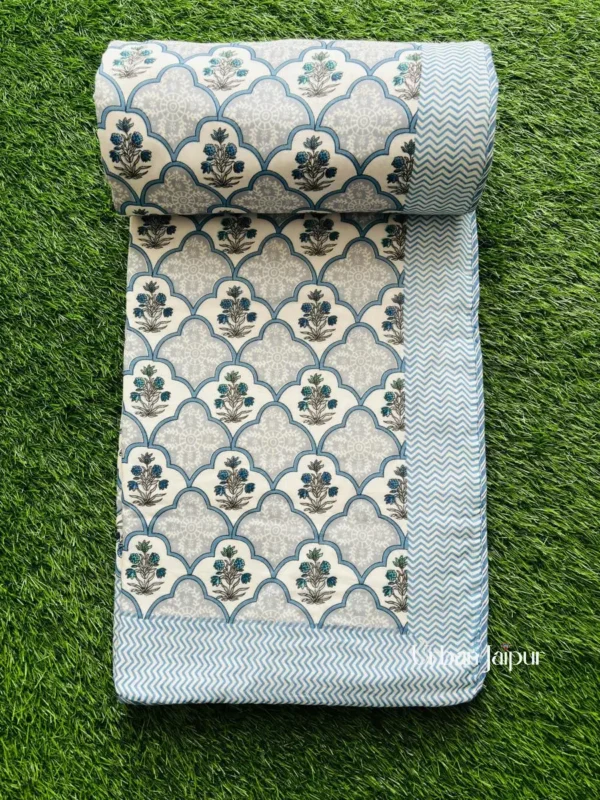 Mughal Print Mulmul Cotton Dohar for Double Bed- Blue