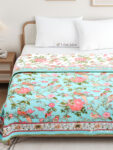Bird Print Mulmul Lightweight Cotton Dohar Blanket for Double Bed – Blue