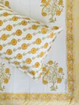 Harmony - Hand Block Print King Size 300 TC Bedsheet with Yellow Floral & Bird Design