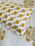 Harmony - Hand Block Print King Size 300 TC Bedsheet with Yellow Floral & Bird Design